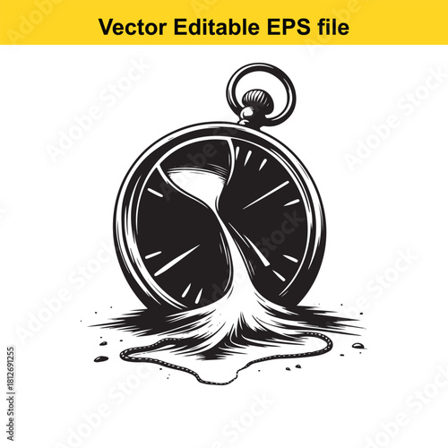 Melting pocket watch transforming into an hourglass