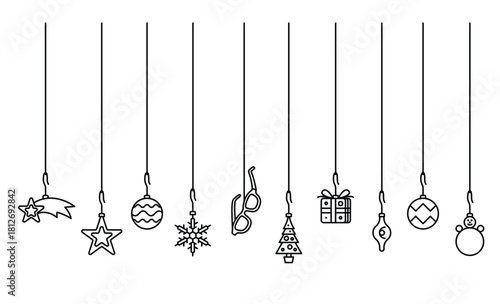 Christmas Tree Decorations vector illustration with eyeglasses and Christmas Star, Snowflake, Present, Christmas Tree and Snowman