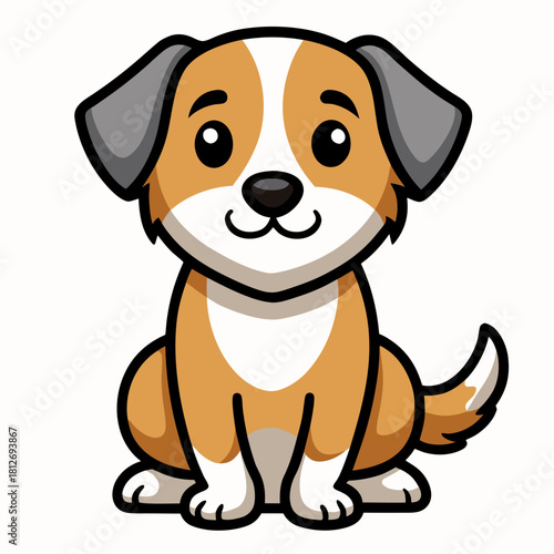 Cute cartoon dog sitting patiently, a friendly canine illustration, perfect for children's themes and pet content. isolated on white background, Vector, illustration
