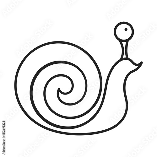 Stylized cartoon line art snail with spiral shell and single eye stalk, isolated on white background for design isolated on white background, Vector, illustration