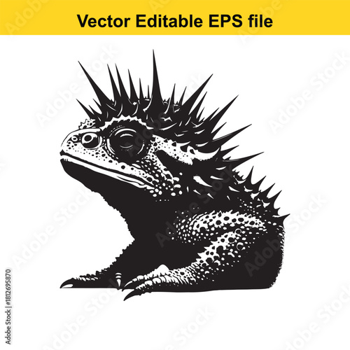 Black and white spiky lizard or toad vector illustration