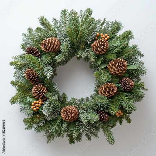 Festive Wreath Decorated With Pine Cones and Berries for Winter Holiday Decor