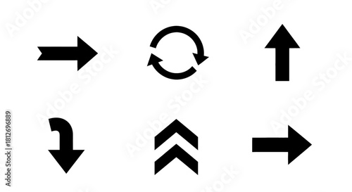 Collection of diverse black directional arrows and symbols on a clean white background.