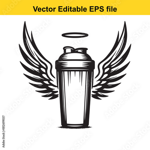 Angel shaker bottle with wings and halo icon