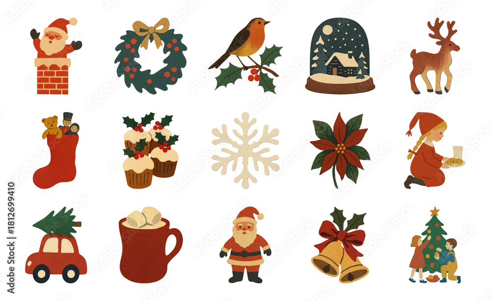 Fototapeta premium PNG Festive holiday icons collection, element set on transparent background