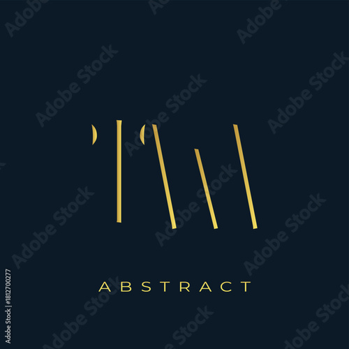 TW Abstract Golden Logo Design. Abstract Golden Symbol Composition on a Dark Navy Blue Background