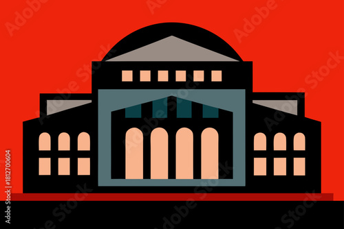 Vector illustration of the ancient Taj Mahal mausoleum in Agra, India, featuring its iconic dome and Islamic architecture as a travel landmark