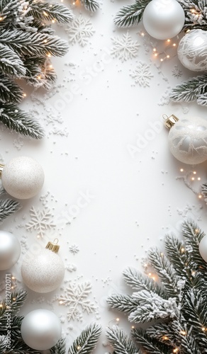 Winter Decorations With White Ornaments and Snowflakes on a Snowy Surface in ...