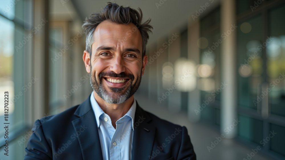 Fototapeta premium Success businessman smiling in office. Arabic style. Muslim businessman. 