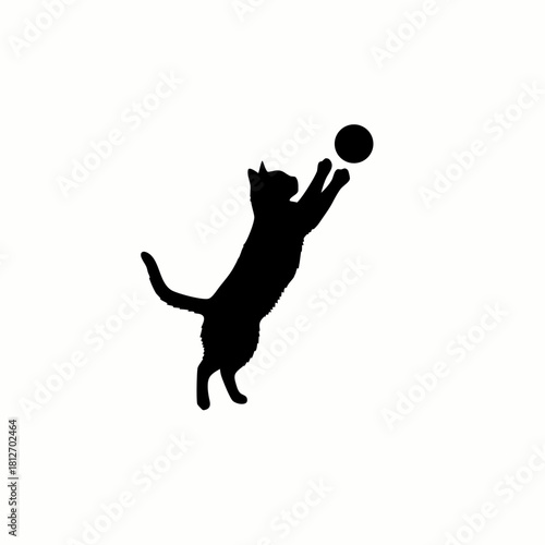 Jumping cat playing with ball, playful pet silhouette in motion, joyful