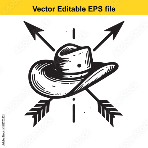 Vintage cowboy hat with crossed arrow emblem design