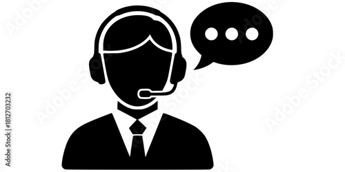 Headset Live Agent Communication Silhouette Vector Icon