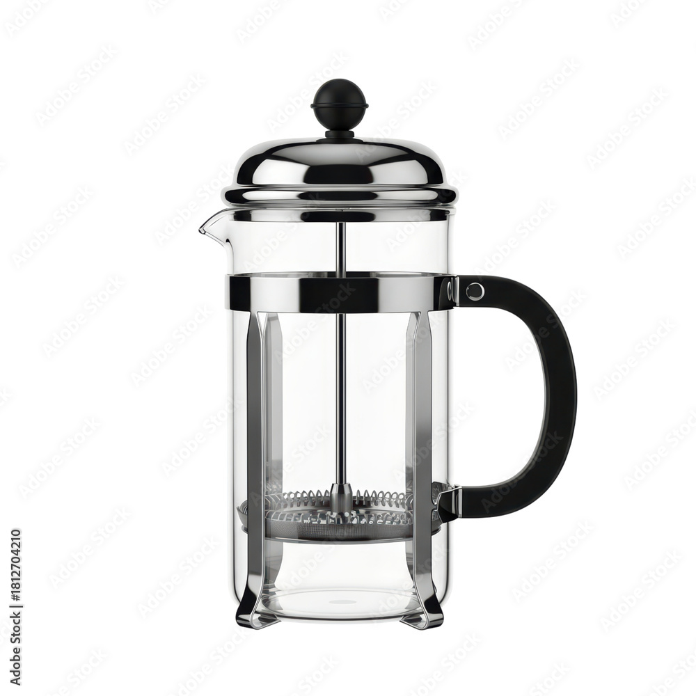 Obraz premium Stainless steel french press coffee maker with black handle