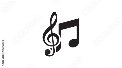 Music note and treble clef icon simple flat vector glyph for musical notation isolated on white background