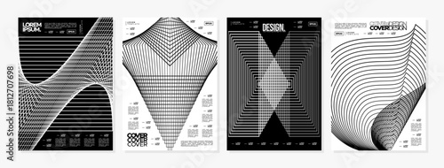 Black and white geometric abstract stripe line shape cover set