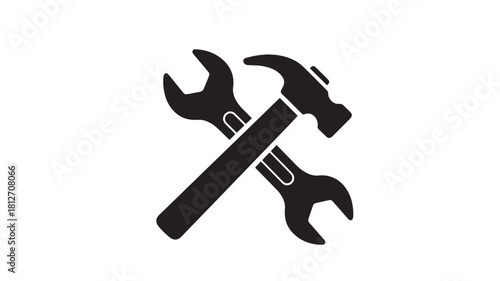 Wrench and hammer icon simple black glyph vector illustration isolated on white background for construction or repair service
