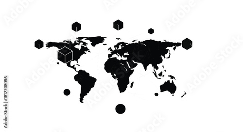 Global network connecting continents with digital data points