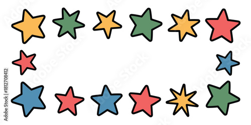 A frame of colorful cartoon stars with black outlines on a white background creating an empty space