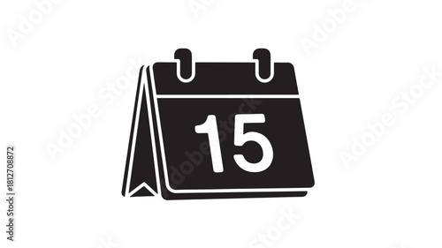 Calendar icon with the number 15 simple flat vector glyph design isolated on white background for web and mobile apps