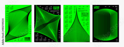 Cyberspace green dynamic line abstract shape cover set
