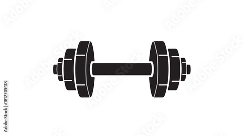 Black dumbbell vector icon simple flat design isolated on white background for fitness and exercise applications