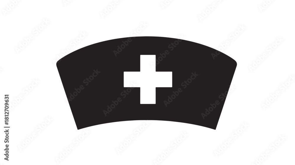 Obraz premium Nurse hat icon with cross simple flat vector symbol for medical and healthcare design isolated on white background
