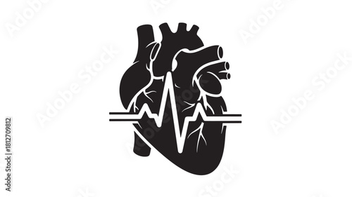 Heartbeat vector icon simple flat glyph design for medical and healthcare concepts isolated on white background