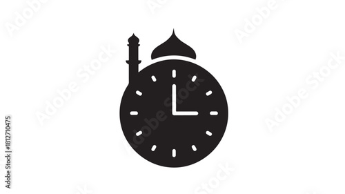 Mosque clock icon simple black glyph vector illustration for Islamic prayer time reminder isolated on white background