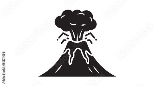 Volcano eruption glyph icon black silhouette vector illustration isolated on white background