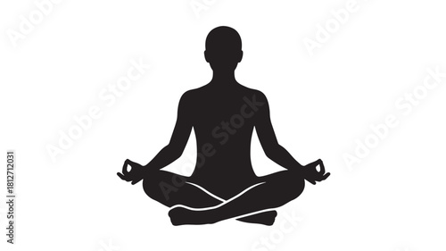 Silhouette of a person meditating in lotus position vector illustration for wellness and mindfulness concepts isolated on white background