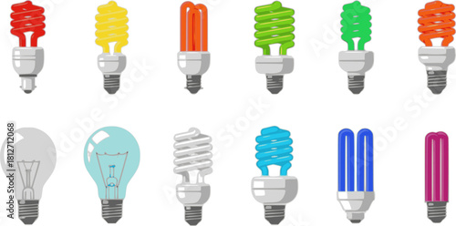 Halogen bulb color vector set icon. Illustration of isolated color icon halogen of light lamp. Isolated set electric and fluorescent bulb.
