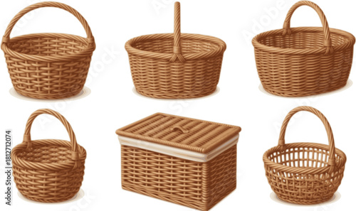 Wicker basket vector realistic set icon. Vector illustration basketry on white background. Isolated realistic set icon wicker basket .
