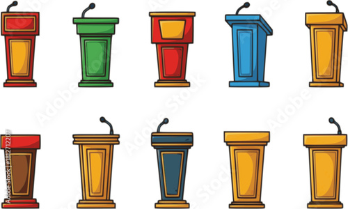 Podium of tribune cartoon vector illustration on white background . Rostrum and podium set icon.Isolated vector illustration icon tribune with microphone. 