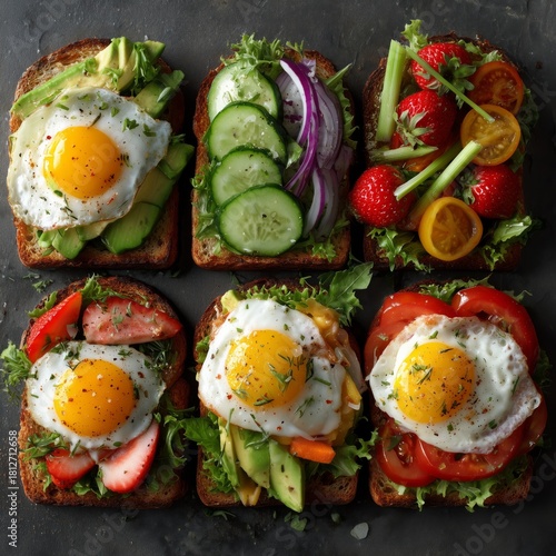 Fresh Breakfast Toast With Eggs and Colorful Toppings for a Healthy Meal