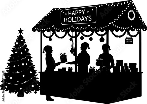 christmas vendor stall silhouette on white background
