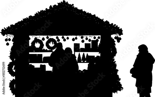 christmas vendor stall silhouette on white background
