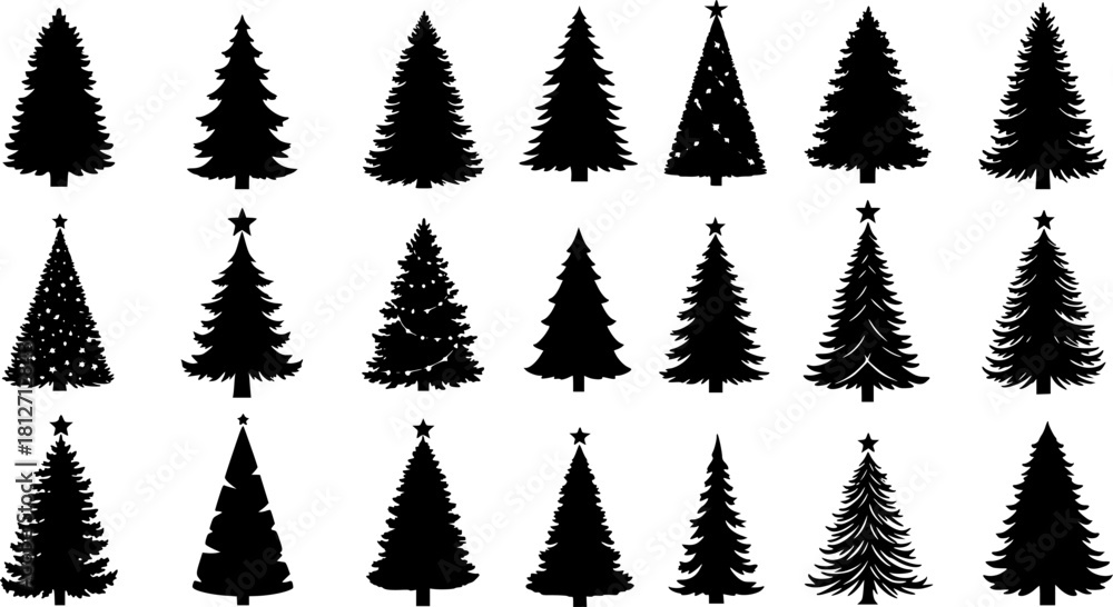 Fototapeta premium various christmas tree silhouette
