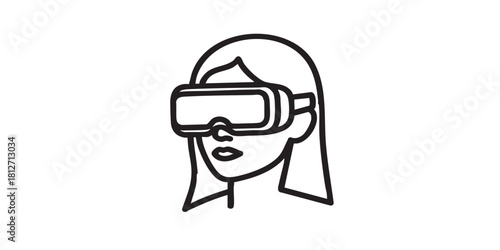 Woman head with VR glasses line icon, virtual reality concept. Vector graphics. Involved in augmented metaverse, girl sign on white background, style icon mobile or web design