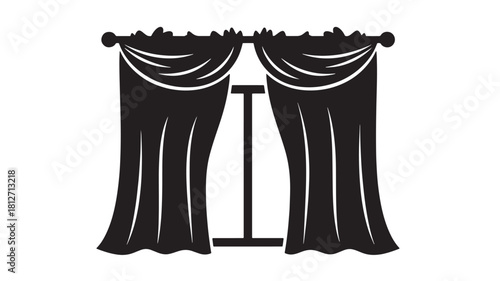 Window with curtains vector icon simple flat design element isolated on white background for interior design and decoration