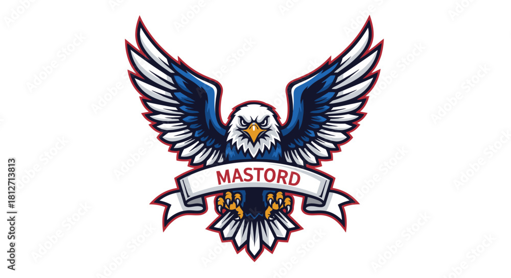 Obraz premium Eagle Mascot Logo with Banner Vector Illustration of a Majestic Bird of Prey, Ideal for Sports and Team Branding