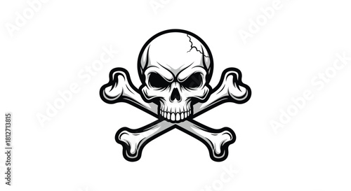 A classic skull and crossbones symbol indicating danger, death, or warning, often used as a pirate flag or hazard sign
