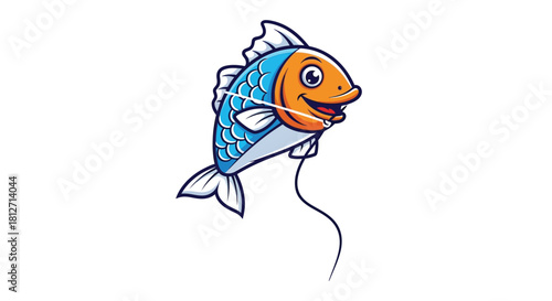 Playful cartoon fish flying kite illustration perfect for children's activities and outdoor fun, evoking a sense of whimsical joy and recreation