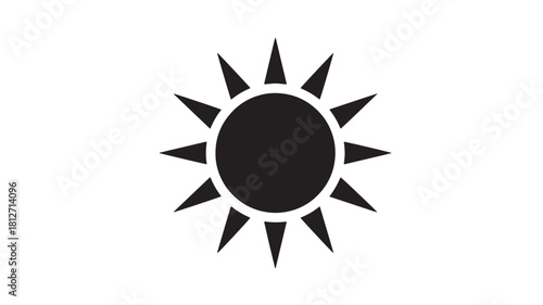Black sun icon simple flat vector glyph isolated on white background for weather forecast application