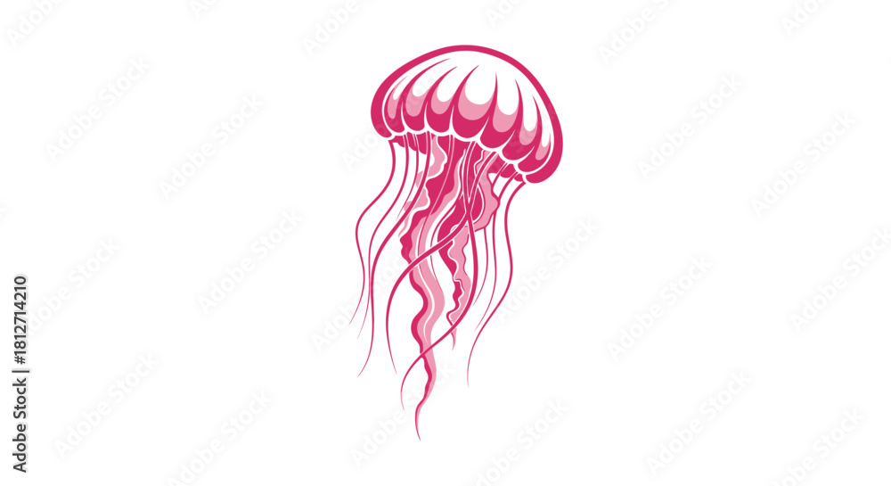 Fototapeta premium Vibrant pink jellyfish illustration showcasing graceful underwater marine life, a perfect abstract design for ocean-themed projects and aquatic concepts