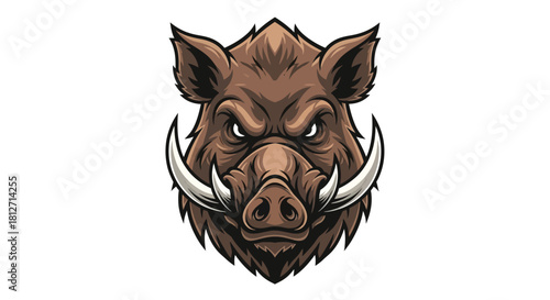Illustration of a fierce, detailed boar head with sharp tusks, perfect for various designs