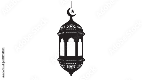 Elegant Ramadan lantern illustration decorative Islamic symbol with crescent moon and star vector design for festive greetings and cultural events