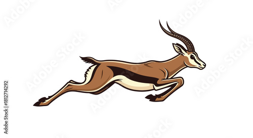 Dynamic graphic illustration of a gazelle in a powerful full-stride sprint. This elegant horned mammal embodies speed, agility, and the spirit of the wild, presented in a clean, modern design