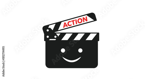 Action Ready Movie Clapboard with a Cheerful Expression for Creative Film Projects