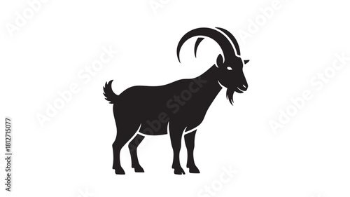 Silhouette of a majestic goat with large horns a simple vector illustration isolated on a clean white background
