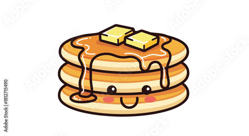 Cute Stack of Pancakes with Butter and Syrup Breakfast Delight Illustration